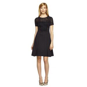 Kay Unger Black Lace Jacquard Pleated Fit & Flare Dress Size 12 Special Occasion